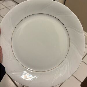 Elegant White and Gold Dinner Plates, Set of Eight